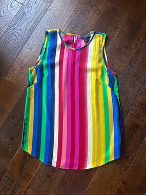 Cynthia Rowley Rainbow Vertical Stripe Sleeveless Top Blouse Medium Cami Shirt